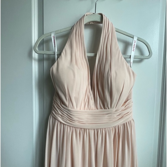 NWOT A-line Halter Floor-Length Chiffon Bridesmaid Dress With Ruffle - Picture 5 of 5
